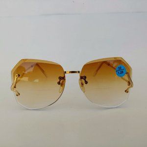 NWT Vintage 90's Lady Small Dia-Cut Bi-Focal Reading Sunglasses +1.50 (Brown)